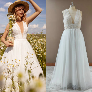 Lace Garden Outdoor Halter Wedding Dress Beach Boho Party Ballgown Criss Cross Hollow Back Customized Photoshoot Bridal Gowns