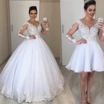 Cheap Detachable Skirt Vestido De Noiva With Long Sleeve 2 in 1 Wedding Dress 2025 Pearls Bride Dress Robe De Mariee Customized