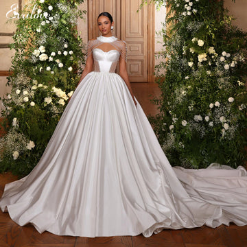 Vestidos De Noiva Customized Strapless Crystal Beaded A-Line Wedding Dress Gorgeous Satin Chapel Train Princess Bridal Gown
