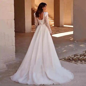 BOHO Simple Wedding Dresses For Women 2024 Sweetheart Backless Sexy Bridal Gowns Tulle Long Sleeve Robe A-Line Vestidos De Novia
