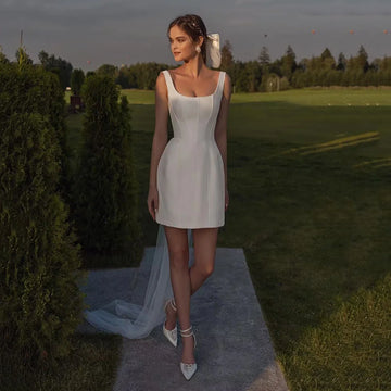 Sexy Sheath Wedding Dress Short Vestidos de Noiva Curto 2024 Square Cheap Bride Dresses Above Knee Beach Wedding Party Gowns