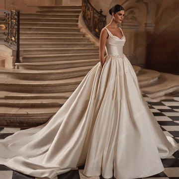 Sweetheart Collar Women Wedding Dresses A-Line Satin Bridal Gowns Sexy Mopping Length Princess Ball Vestidos De Novia Customized
