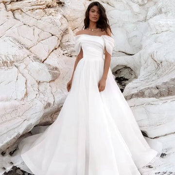 Vestidos de Noiva White Organza Wedding Dresses 2024 Off Shoulder Bride Dress Cheap Beach Wedding Gowns Couture Customized