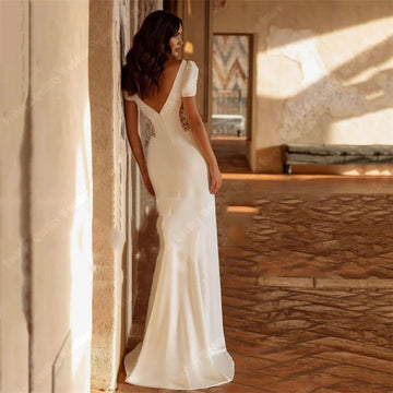 Elegant Ivory Mermaid Women Wedding Dresses Sexy Glittle Satin Surface Bridal Gowns Deep-V Backless Engagement Vestidos De Noiva