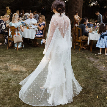 Illusion Tulle Pearl Long Puff Sleeves Bridal Gown Customized Ruffled High Neck Two Pieces Boho A Line Satin Slip Wedding Dress