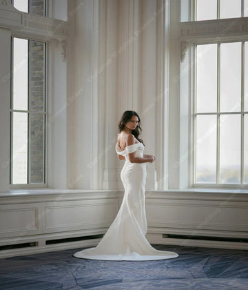 Off Shoulder High Split Wedding Dresses Elegant Minimalist Mermaid Bridal Gowns Custom Made Classic Tight Fit Vestido De Noiva