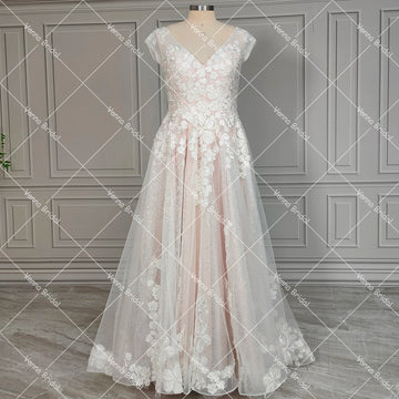 Customized Cap Sleeves Beading Embroidered Wedding Dress Open Back Real Photo V Neck Corset Sparkly Sequins Shining Bridal Gown