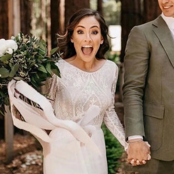 New Simple Long Sleeve O-Neck Wedding Dress