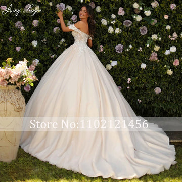 AmyLvager Romantic Sweetheart Zipper Ball Gown Wedding Dress 2024 Luxury Beading Appliques Off the Shoulder Princess Bridal Gown