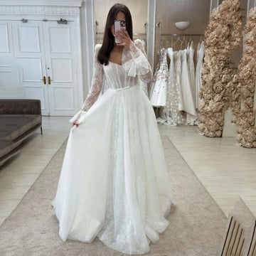 Vintage Boho Wedding Dress Lace Long Sleeve Bride Dresses 2024 A Line Beach Wedding Gowns Bow High Quality Couture Women Mariage