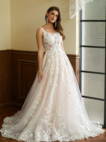 Wedding Dresses Lace Applique Sweep Train Sweetheart Neckline Bridal Gowns Corset Back Vestidos De Novia
