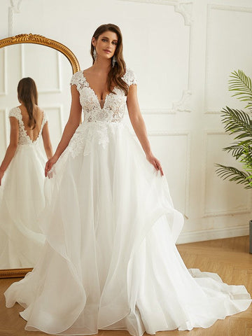 Wedding Dresses Lace Applique Sweep Train Sweetheart Neckline Bridal Gowns Corset Back Vestidos De Novia