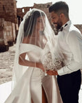 2 In 1 Detachable Train Wedding Dresskk Fashion Satin Sweetheart Split Princess Bride Gown SM35 Vestido de Noiva