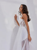 Elegant sequined beading tulle appliques bridal shower night gown detail