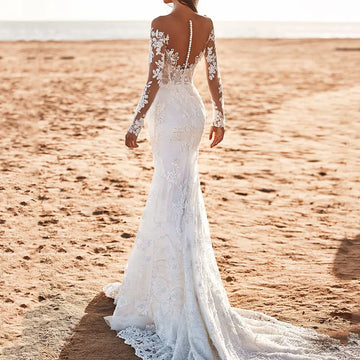 Lace Wedding Dresses V-Neck Sexy Mermaid Bride Gowns Long Sleeves Exquisite Applique Wedding Dress - Image 1