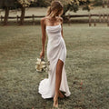 Sexy Wedding Dress Civil Bridal Dress Elegant High Slit Backless Simple Long Bride Gowns Vestidos De Noiva Customized