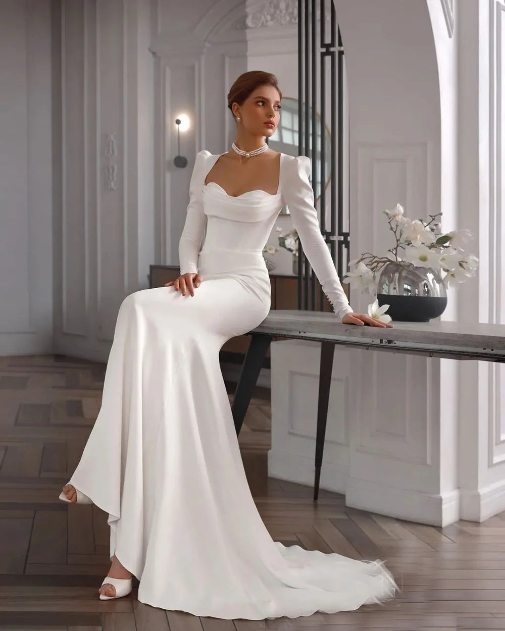 Modern Simple Wedding Gowns Long Sleeves Sweetheart Backless Sexy Bride Dress Corset Elegant Wedding Dress