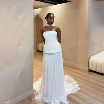 Customized A-Line Elegant Weddding Dress Strapless Customized Brides Party Gown Women Bridal Dress Civil Evening Dress