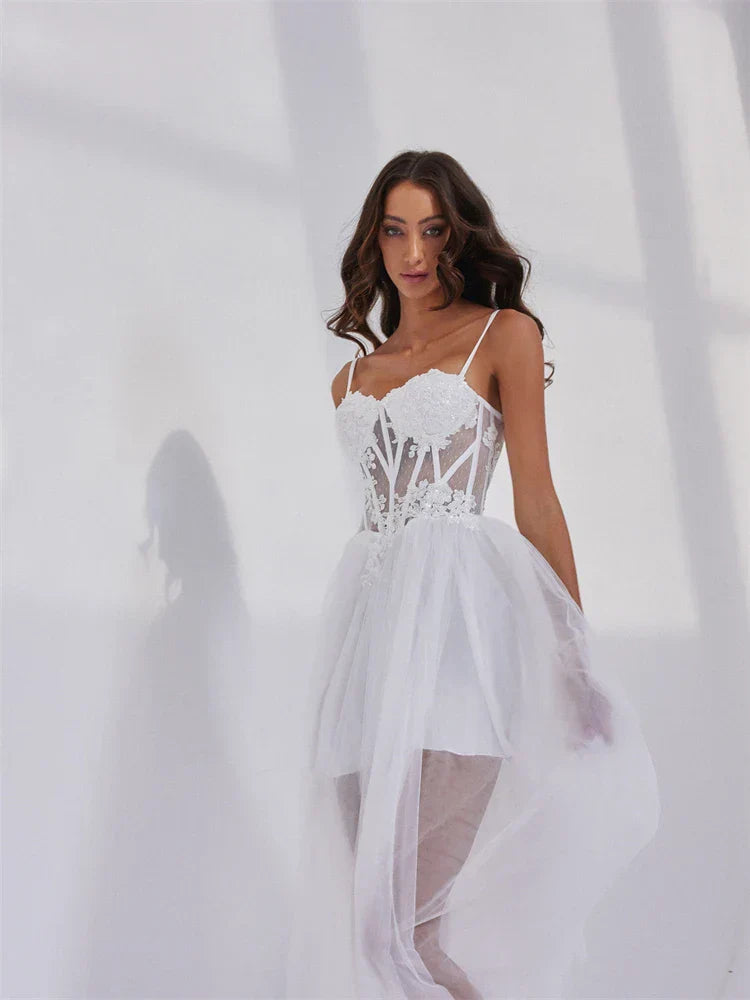 Bridal shower sequined tulle beading appliques elegant night gown close-up