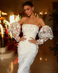 3D Flower Exquisite Mermaid Wedding Dresses Strapless Detachable Puff Sleeves Bride Dress Vintage Wedding Gowns 2024
