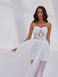 Sequined appliques beading tulle bridal shower robe night gown front view