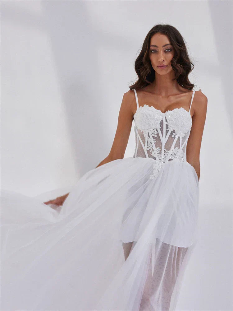 Sequined appliques beading tulle bridal shower robe night gown front view
