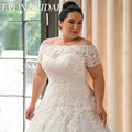 EVON BRIDAL Exquisite Plus Size Wedding Dresses Big Women Bride Dress Off The Shoulder Applique Button A-Line Bridal Gowns