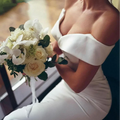 Sweep train backless off-shoulder V-neck custom made elegant mermaid wedding dress bridal gown side view