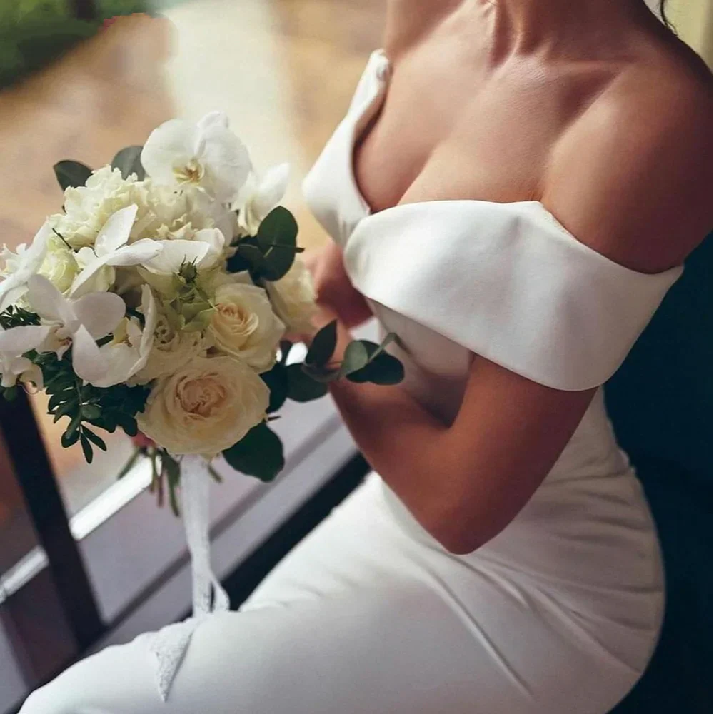 PERFECT Elegant V-Neck Mermaid Wedding Dresses Off The Shoulder Backless Bridal Gowns Custom Made Sweep Train Vestidos De Novia