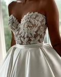 Sleeveless sweetheart satin ball gown beads crystal lace bridal gown side view