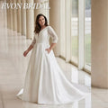EVON BRIDAL Lace V-Neck Wedding Dress Plus Size For Big Woman 3/4 Sleeves Bride Party Gowns Satin A-Line Elegant Robe De Mariée