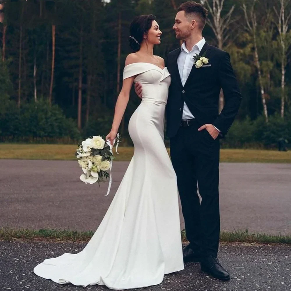 PERFECT Elegant V-Neck Mermaid Wedding Dresses Off The Shoulder Backless Bridal Gowns Custom Made Sweep Train Vestidos De Novia