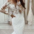 Lace Wedding Dresses V-Neck Sexy Mermaid Bride Gowns Long Sleeves Exquisite Applique Wedding Dress - Image 2