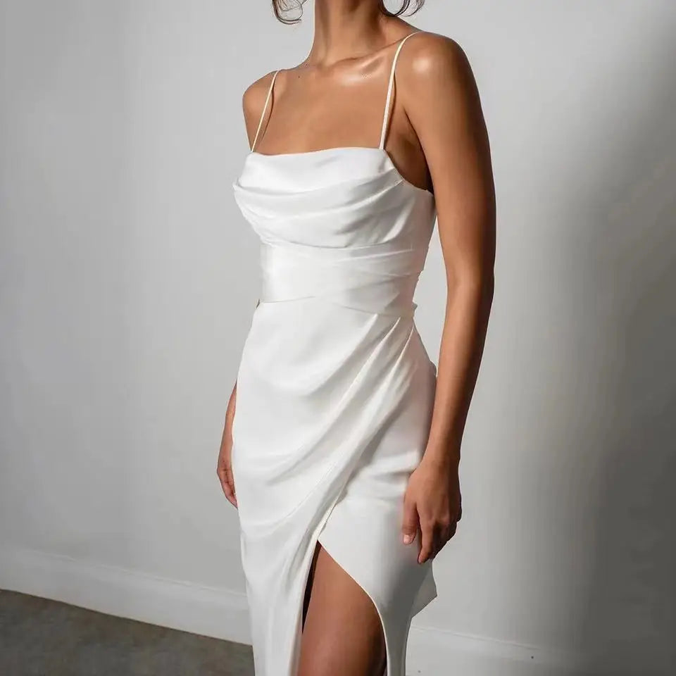 Sexy Wedding Dress Civil Bridal Dress Elegant High Slit Backless Simple Long Bride Gowns Vestidos De Noiva Customized