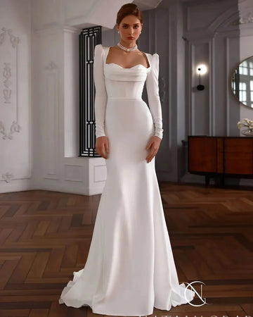 Modern Simple Wedding Gowns Long Sleeves Sweetheart Backless Sexy Bride Dress Corset Elegant Wedding Dress