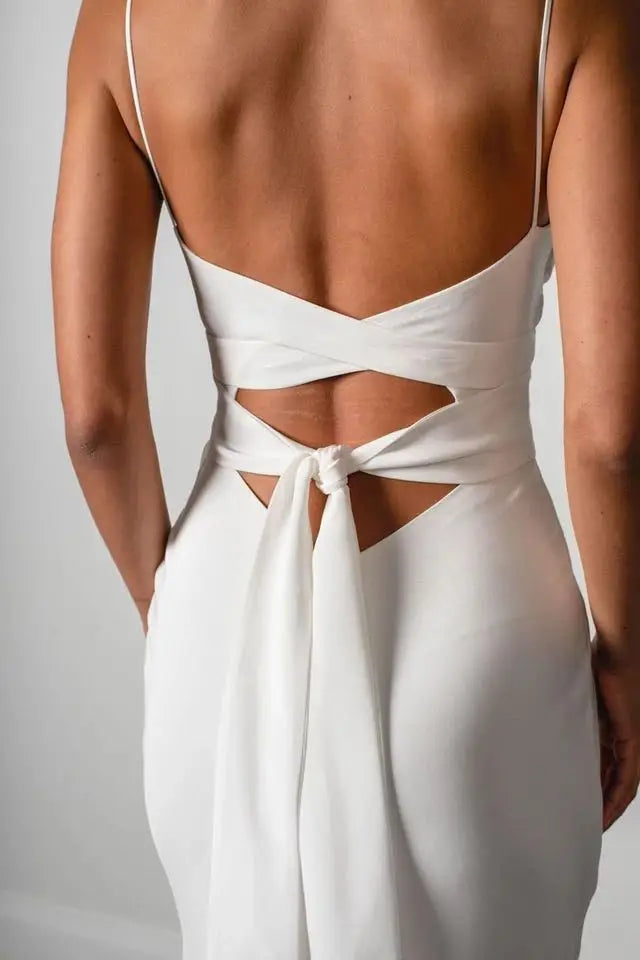 Sexy Wedding Dress Civil Bridal Dress Elegant High Slit Backless Simple Long Bride Gowns Vestidos De Noiva Customized