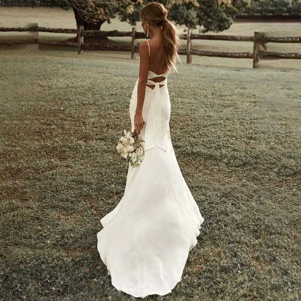 Sexy Wedding Dress Civil Bridal Dress Elegant High Slit Backless Simple Long Bride Gowns Vestidos De Noiva Customized