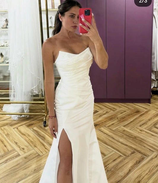 Customize Vestidos de Novia 2025 Mermaid Side Slit Bridal Gowns Soft Satin Wedding Dress For Women Stunning Sleeveless 2025