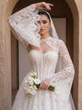 Bohemian Lace Wedding Dress with Flare Sleeves – Elegant Princess Bridal Gown, Romantic Lace Wedding Dress for Bride