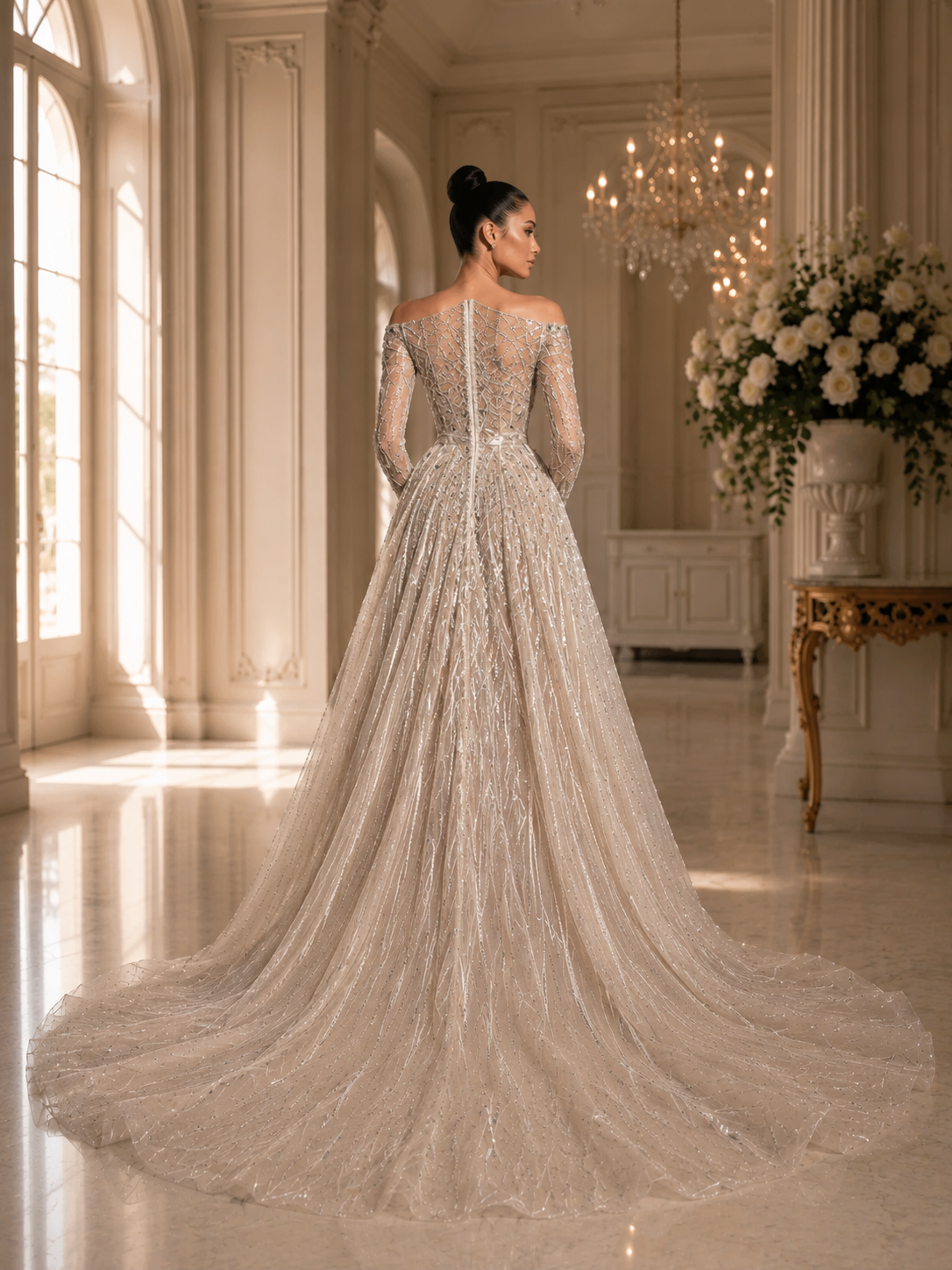 Mermaid Wedding Dress – Long Sleeves Arrival Sequin Beading Fit Flare Glod