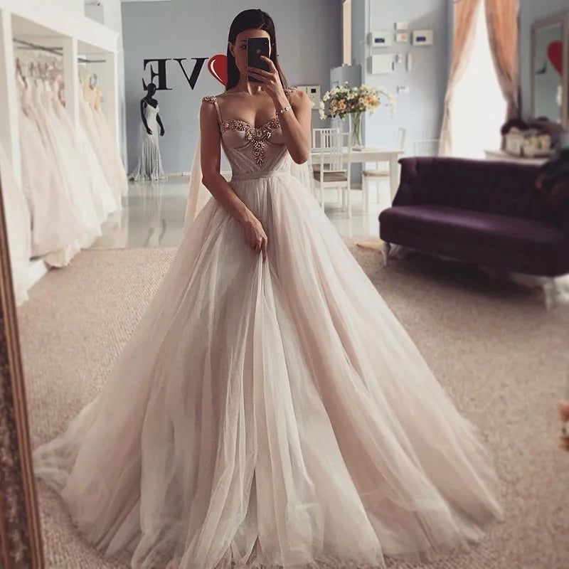 Sexy Crystals Wedding Dresses Vestidos de Noiva 2024 Princess Bride Dress Church Beach Wedding Gowns Customized