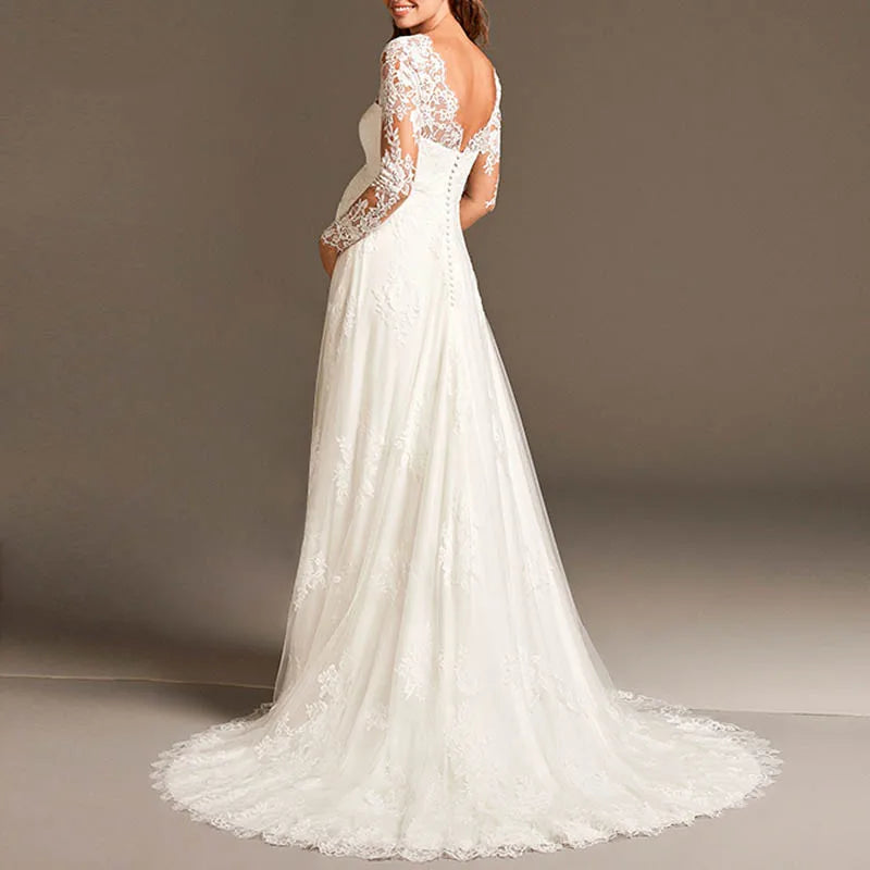 customized Vestido De Noiva Elegant Empire Pregnant Wedding Dress Long Sleeve Maternity Lace Bridal Gowns For Women Mariage