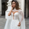 Slim lace mermaid tulle shawl elegant bridal gown side view