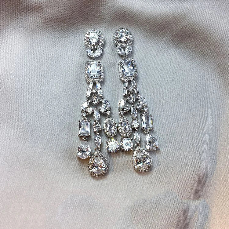 Luxury AAA Zircon Bridal Earrings Cubic Zirconia Wedding - side view