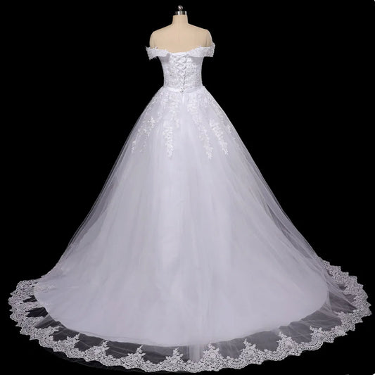 Customized Vestido De Noiva Pearls Lace Wedding Dress Robe Princess Mariage Plus Size Long Train Bridal Wedding Gowns