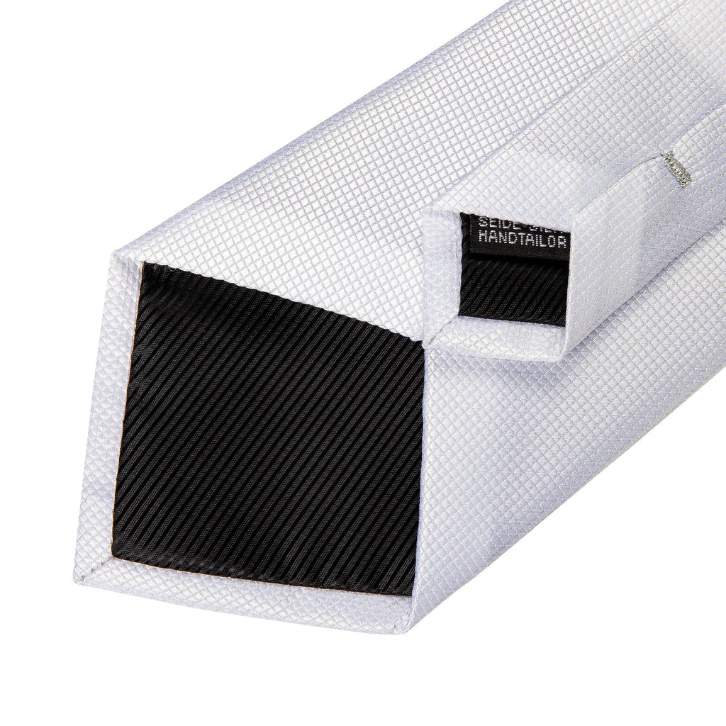8cm Men Silk Tie White Solid Necktie Men's Formal Wedding Party Ties Cufflinks Hanky Flower Brooch Set Men Gift Corbatas DiBanGu