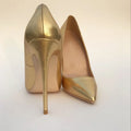 Stiletto pointed toe gold 12cm high heel pumps prom women shoes detail