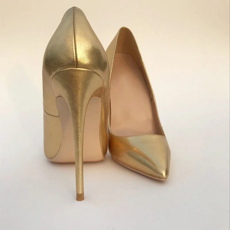 Stiletto pointed toe gold 12cm high heel pumps prom women shoes detail