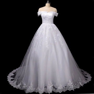 Customized Vestido De Noiva Pearls Lace Wedding Dress Robe Princess Mariage Plus Size Long Train Bridal Wedding Gowns