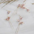 Bridal Accessories Crystal Rhinestones Headpieces Hairpins Pink Flower Hair Pins Clip For Women Brides Headdress Wedding Jewelry